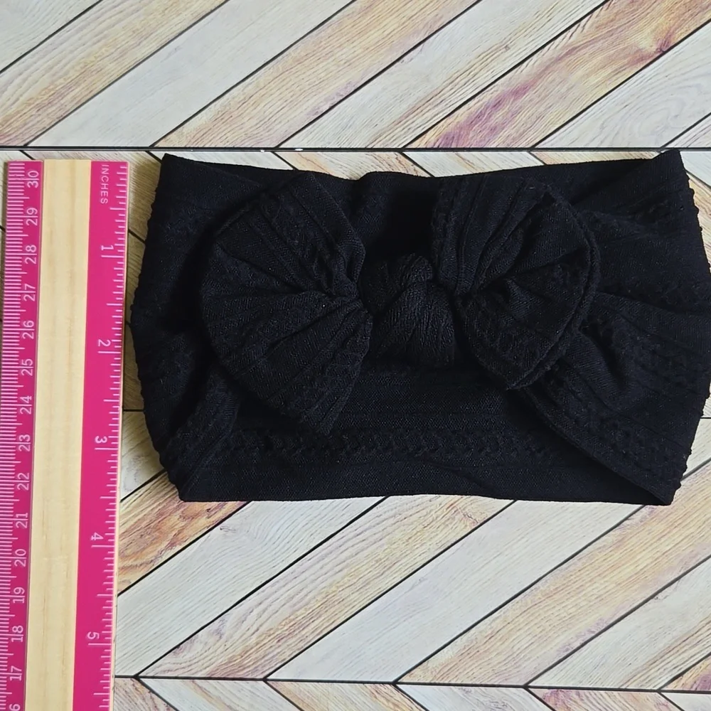 Boho Bowknot Black Headband Cable Knit Baby Girl Nylon Kids Bow Hair Band
